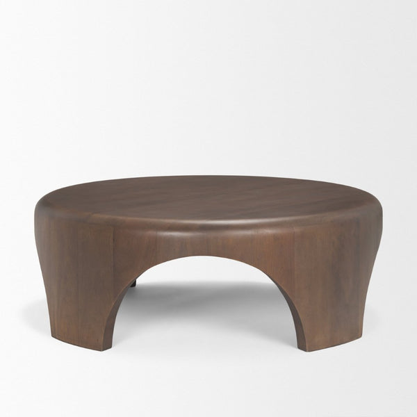 Mercana Shima Round Coffee Table with Arched Legs - Contemporary Mango Wood Design for Modern Living Spaces Dark Brown Wood 70832