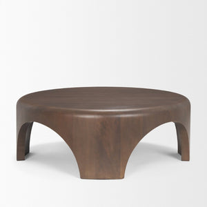 Mercana Shima Round Coffee Table with Arched Legs - Contemporary Mango Wood Design for Modern Living Spaces Dark Brown Wood 70832