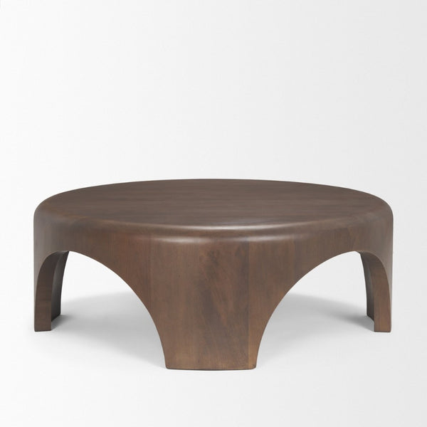 Mercana Shima Round Coffee Table with Arched Legs - Contemporary Mango Wood Design for Modern Living Spaces Dark Brown Wood 70832