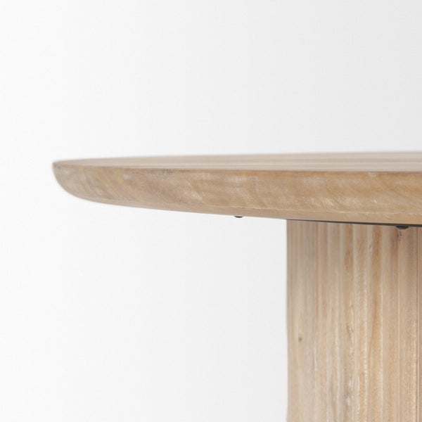 Mercana Terra Round Fluted Coffee Table with Hydraulic Lift and Hidden Storage for Modern Living Room Style Light Brown Wood 69878