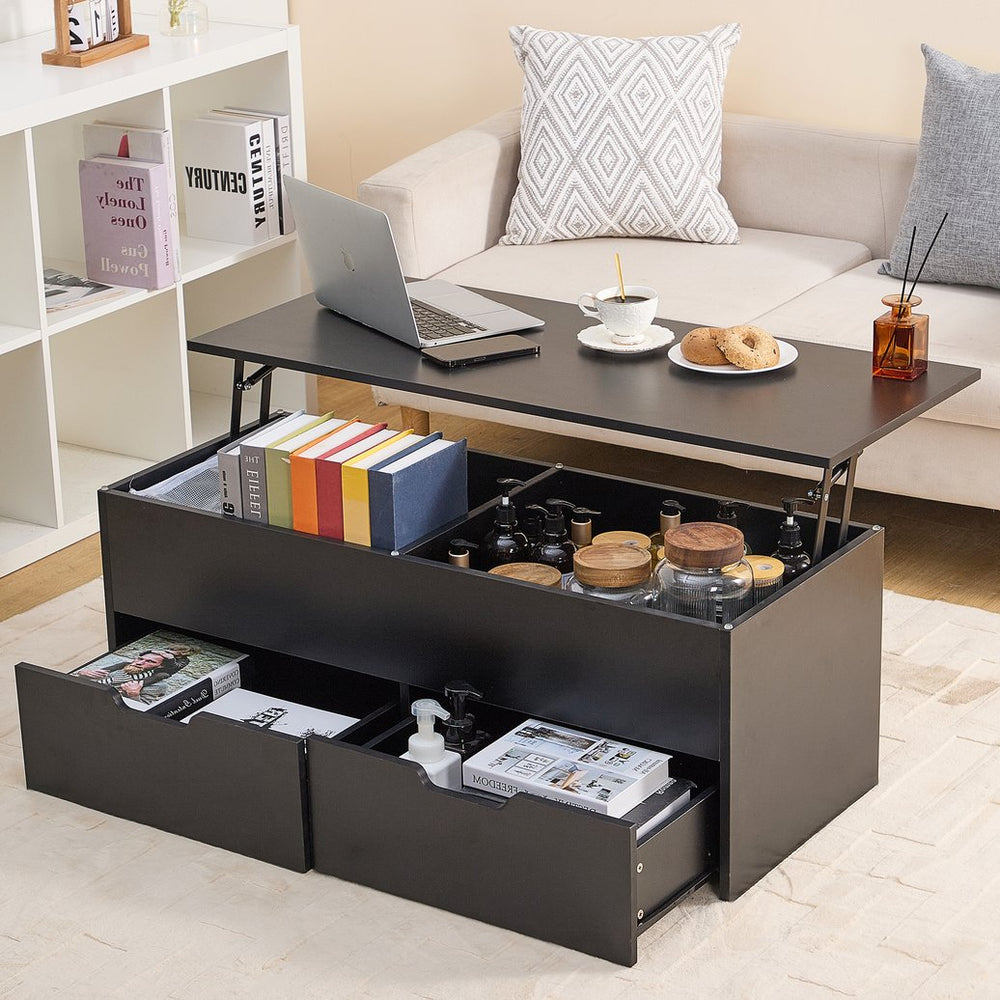 English Elm Lift-Top multifunctional coffee table with hidden compartment, 2 drawers & ergonomic lift for laptop dining W2282P188572