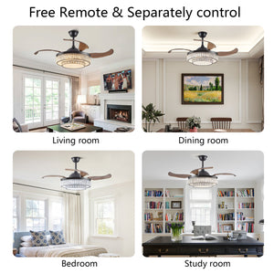 English Elm 48" Contemporary Crystal LED Retractable Ceiling Fan with Remote, 6-Speed Quiet DC Motor, Timer W1340P184909