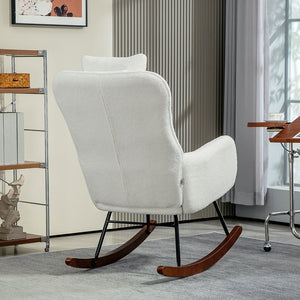 English Elm Nordic High Back Rocking Chair Teddy Fleece Lumbar Support Beech Wood Reading Nook T3971P405982