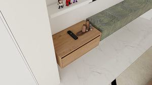 English Elm 30" Imitative Oak Wall-Mount Vanity Cabinet with Soft-Close Drawers, Scratch & Water-Resistant Finish W999P205627