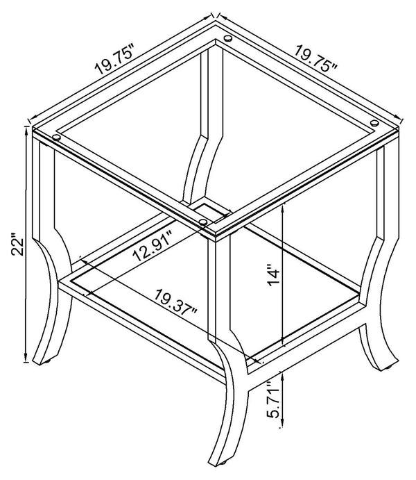 English Elm Porch Chrome Glass Square Top End Table with Mirrored Shelf, Sleek Metallic Finish, Durable Modern Accent B062P328627