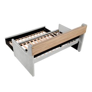 English Elm 1pc Light Gray Daybed with Pull-Out Trundle, Built-In Bookcase & Charging Ports, Nailhead Trim Modern Design B011S01718