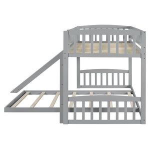 English Elm Twin Over Kids Bunk Bed with Built-in Slide Solid Pine Frame Gray Finish LT100514AAE