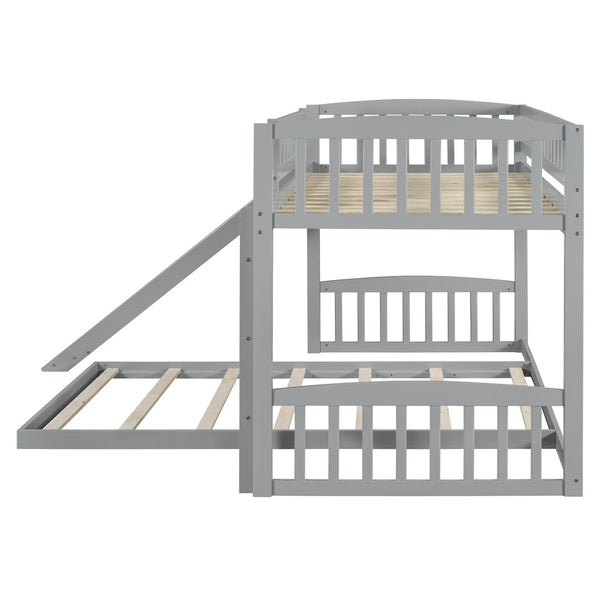 English Elm Twin Over Kids Bunk Bed with Built-in Slide Solid Pine Frame Gray Finish LT100514AAE