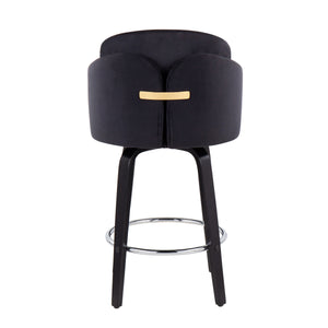 English Elm Dahlia Modern Black Velvet Counter Stools With Gold Accents & 360° Swivel - Set Of 2 For Chic Dining B202S00224