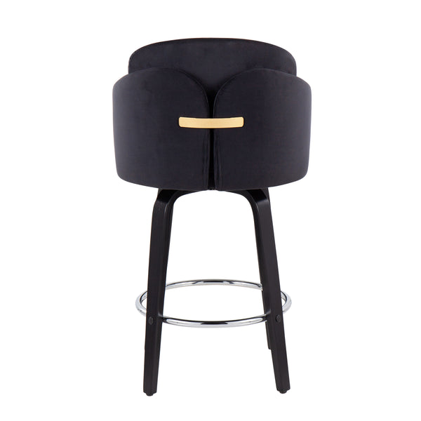 English Elm Dahlia Modern Black Velvet Counter Stools With Gold Accents & 360° Swivel - Set Of 2 For Chic Dining B202S00224