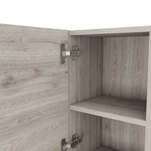 English Elm Milwaukee Smokey Oak Medicine Cabinet with Mirror Door, Two Interior Shelves and Open Bottom Storage Light Gray 36 L x 16 W x 4 H B128P148941
