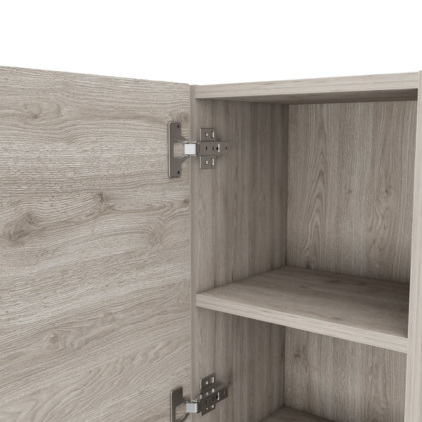 English Elm Milwaukee Smokey Oak Medicine Cabinet with Mirror Door, Two Interior Shelves and Open Bottom Storage Light Gray 36 L x 16 W x 4 H B128P148941