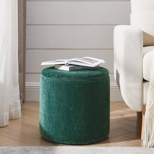 English Elm 2-Piece Round Chenille Storage Ottoman Set with Hidden Compartment and Sturdy MDF Top for Home Decor Dark Green W487P179603