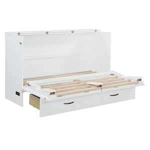 English Elm Queen Murphy Wall Bed with Usb Ports Storage Drawers and Cabinet Style Panel Front White N708S00010K-1