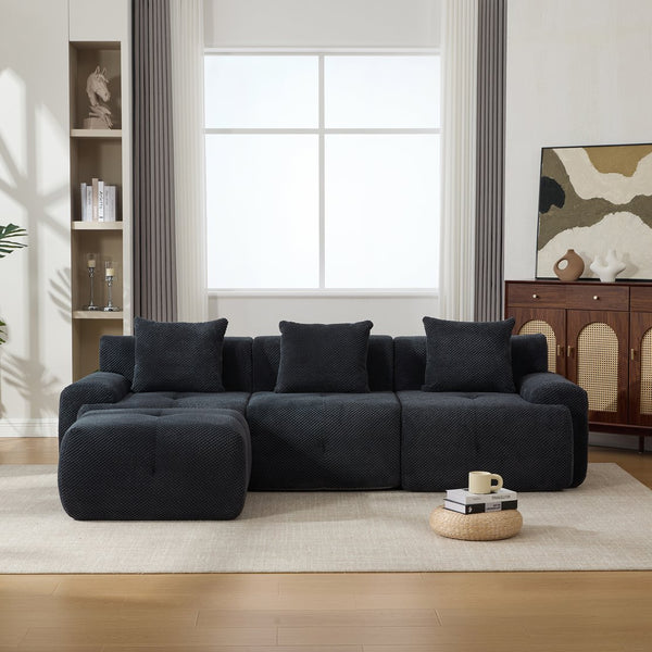 English Elm 104.3" Oversized 4-Piece L-Shaped Tufted Modular Sectional Sofa with Deep Seats, Ottoman & 3 Pillows Charcoal W3118S00021