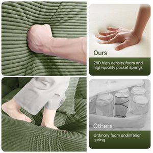 English Elm 170"Oversized Cloud Modular L-Shape Sectional Couch - Plush Corduroy, Ergonomic, 12 Pillows, Green W714S01336