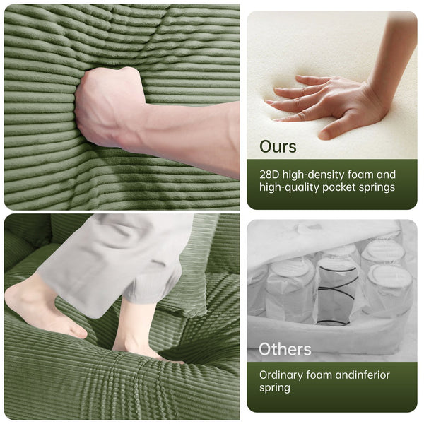 English Elm 170"Oversized Cloud Modular L-Shape Sectional Couch - Plush Corduroy, Ergonomic, 12 Pillows, Green W714S01336