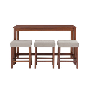 English Elm 59 59 Inch Bar Table Set with Power Outlet, 3 Upholstered Stools, Solid Wood MDF Linen Seats, Durable Load Capacity W2972P355432