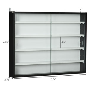 English Elm HOMCOM 5-Tier Glass Display Cabinet Wall-Mounted with 2 Doors, Adjustable Shelves for Collectibles W2225P229766