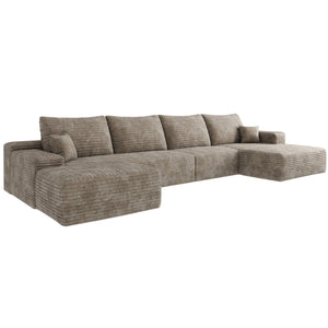 English Elm 135" Cloud Sectional Sofa With Ottoman - Modern Minimalist U-Shaped Design In Plush Camel Corduroy W2824S00058