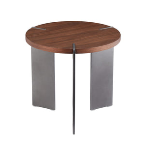 English Elm Round Eco-Friendly Coffee Table with Walnut Laminate Top, Distressed Look & Black Metal Legs, Modern Durable Design for Living Room (24x22x7) W820P270431