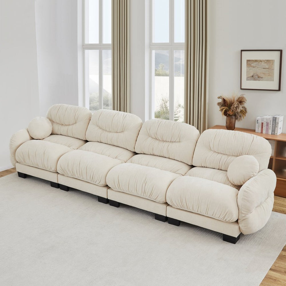 English Elm Pleated Chenille Modular Sofa with Ergonomic Foam Cushions and Sculptural Curved Armrests Beige W5656S00043
