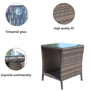 English Elm Outdoor Patio Coffee Table Brown Wicker PE Rattan Steel Frame Clear Tempered Glass 20x20x5.9" UV Resistant Assembly Included W20967009