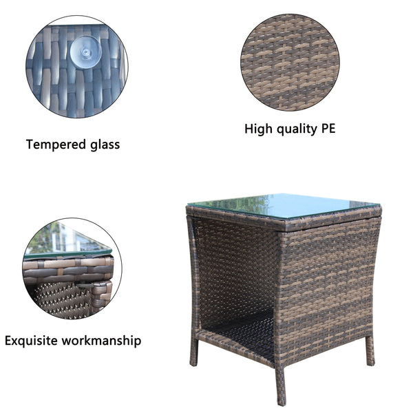 English Elm Outdoor Patio Coffee Table Brown Wicker PE Rattan Steel Frame Clear Tempered Glass 20x20x5.9" UV Resistant Assembly Included W20967009