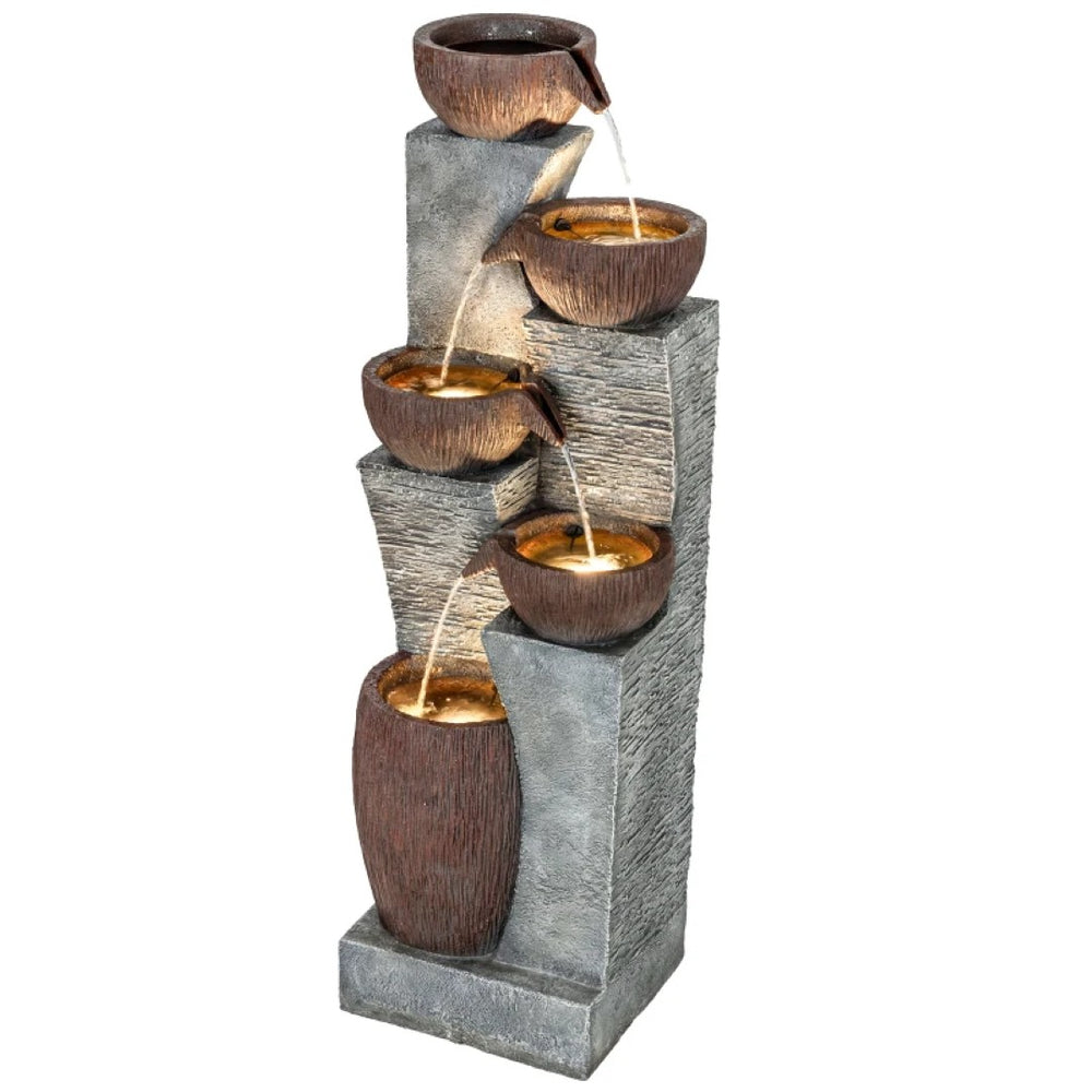 English Elm Outdoor Lion Head Wall Fountain Three Tier Cascading Resin with Led Ambiance T3971P476391