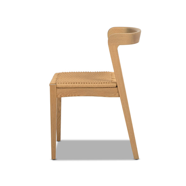 English Elm Jennifer Taylor Home - Capri Handcrafted Oak Dining Chair with Curved Back and Woven Natural Fiber Seat, Sculptural Elegance Brown B2719P395563