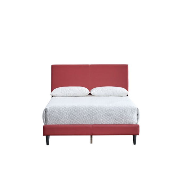 English Elm Baron Full Bed Frame with Faux Leather Upholstery, Slat Support, Adjustable Headboard Height, Fits 7–13" Red 26.37 L x 60.39 W x 7.28 H B078P380174