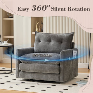 English Elm UNITED Swivel Barrel Chair with Chenille Upholstery, 360° Smooth Rotation, Padded Arm Comfort and Side Pockets for Living Room Relaxation Gray W1568P290087