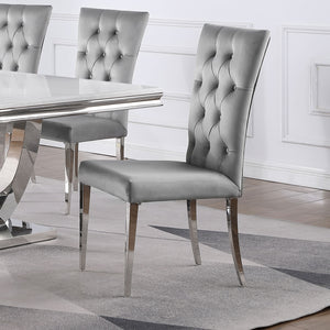 English Elm Set Of 2 Velvet Upholstered Side Chairs, Grey and Chrome