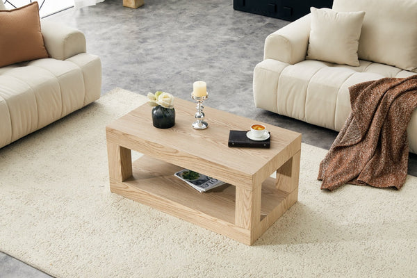 English Elm Modern Two Tier Rectangular Coffee Table with Open Shelf Mdf Living Room Storage W3875P389552