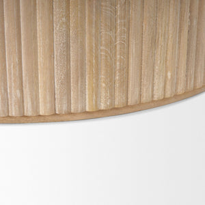 Mercana Terra Round Fluted Coffee Table with Hydraulic Lift and Hidden Storage for Modern Living Room Style Light Brown Wood 69878