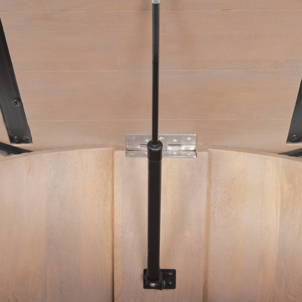 Mercana Terra Round Fluted Coffee Table with Hydraulic Lift and Hidden Storage for Modern Living Room Style Light Brown Wood 69878