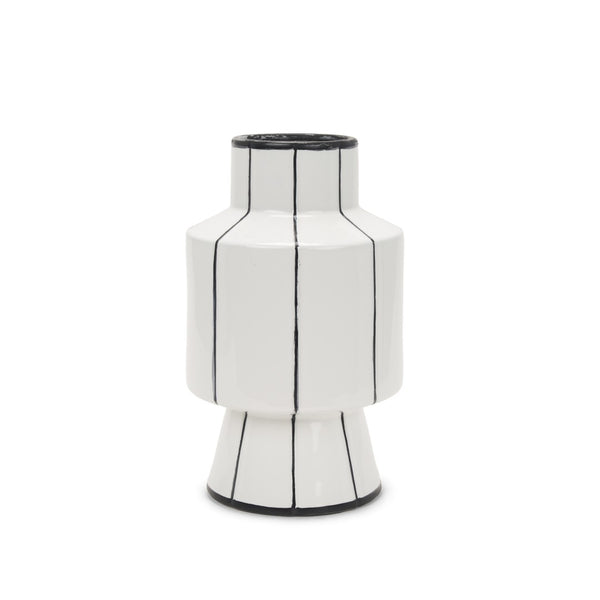 Mercana Dinah Elegant Modern Vase with Hand-Painted Black Stripes for Contemporary Home Decor Accents White | Ceramic | Small 70961