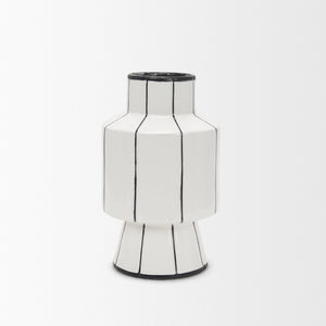 Mercana Dinah Elegant Modern Vase with Hand-Painted Black Stripes for Contemporary Home Decor Accents White | Ceramic | Small 70961