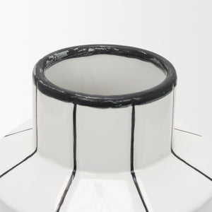 Mercana Dinah Elegant Modern Vase with Hand-Painted Black Stripes for Contemporary Home Decor Accents White | Ceramic | Small 70961