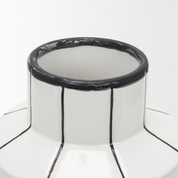 Mercana Dinah Elegant Modern Vase with Hand-Painted Black Stripes for Contemporary Home Decor Accents White | Ceramic | Small 70961