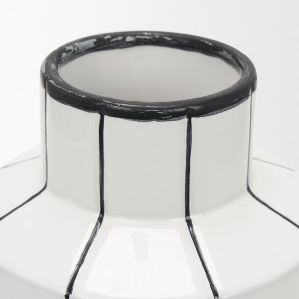 Mercana Dinah Elegant Modern Vase with Hand-Painted Black Stripes for Contemporary Home Decor Accents White | Ceramic | Small 70961