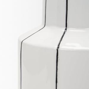 Mercana Dinah Elegant Modern Vase with Hand-Painted Black Stripes for Contemporary Home Decor Accents White | Ceramic | Small 70961