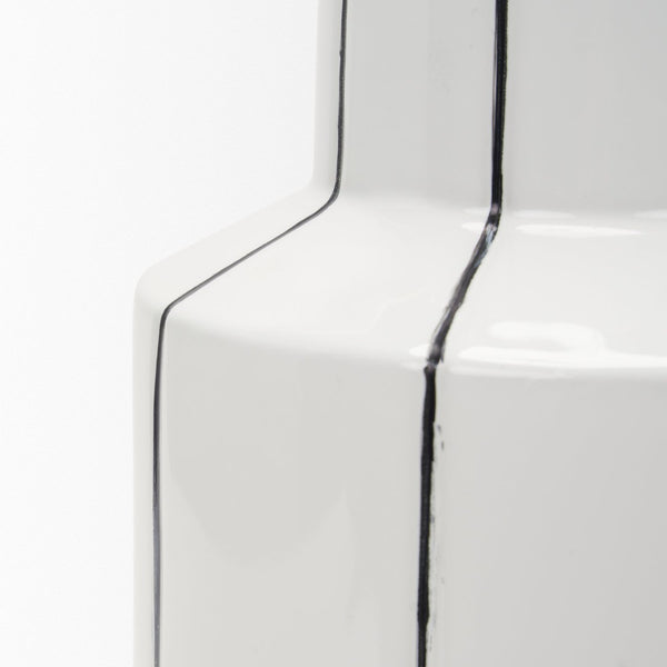 Mercana Dinah Elegant Modern Vase with Hand-Painted Black Stripes for Contemporary Home Decor Accents White | Ceramic | Small 70961