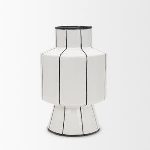 Mercana Dinah Elegant Modern Vase with Hand-Painted Black Stripes for Contemporary Home Decor Accents White | Ceramic | Large 70962