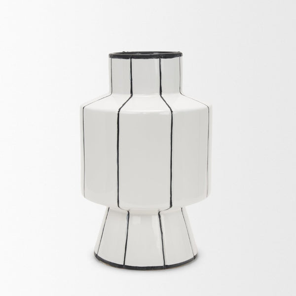 Mercana Dinah Elegant Modern Vase with Hand-Painted Black Stripes for Contemporary Home Decor Accents White | Ceramic | Large 70962