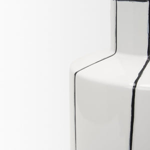 Mercana Dinah Elegant Modern Vase with Hand-Painted Black Stripes for Contemporary Home Decor Accents White | Ceramic | Large 70962