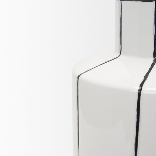 Mercana Dinah Elegant Modern Vase with Hand-Painted Black Stripes for Contemporary Home Decor Accents White | Ceramic | Large 70962