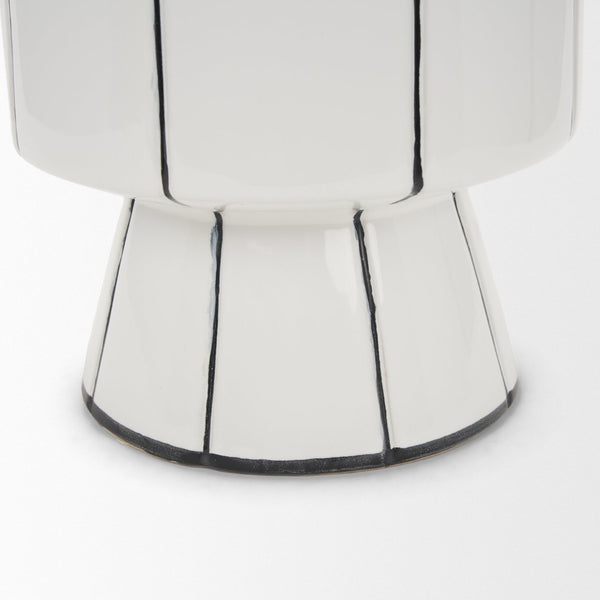 Mercana Dinah Elegant Modern Vase with Hand-Painted Black Stripes for Contemporary Home Decor Accents White | Ceramic | Large 70962