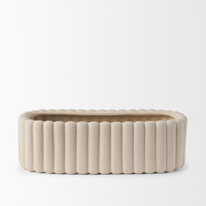 Mercana Mira Sculptural Ceramic Vase with Fluted Design and Sandy Texture for Elegant Home Décor Accent Blush Beige | Wide 70965