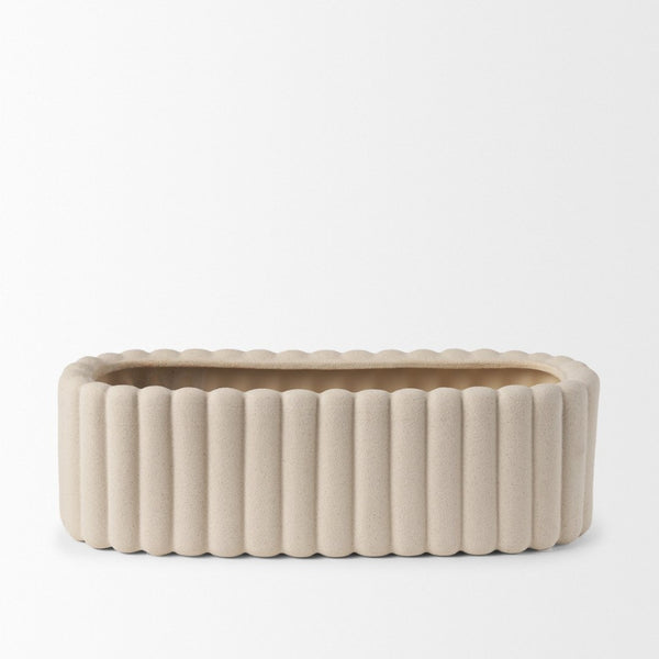 Mercana Mira Sculptural Ceramic Vase with Fluted Design and Sandy Texture for Elegant Home Décor Accent Blush Beige | Wide 70965